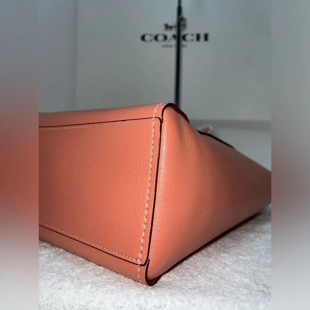 🔥🎁NWT! Coach DERBY Tote Handbag Pebble Leather Coral Msrp:$350.00